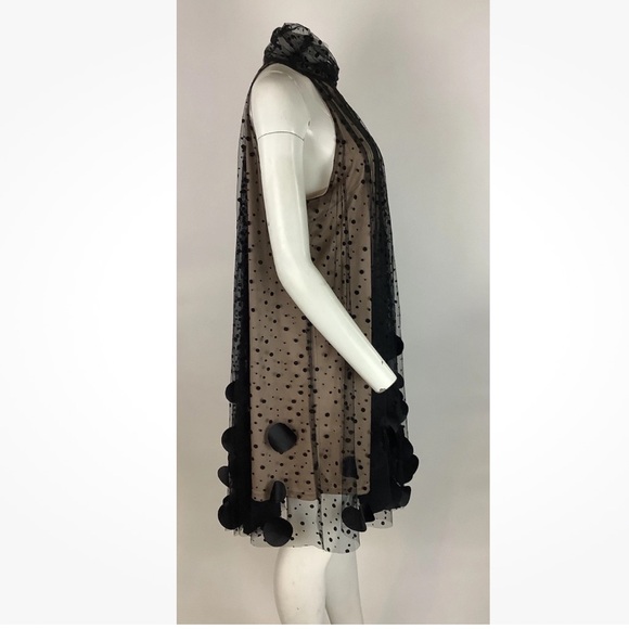 Anthropologie Sz XL Chiffon Mesh Layered Cocktail Party Polka Dot Dress Black - Picture 3 of 7